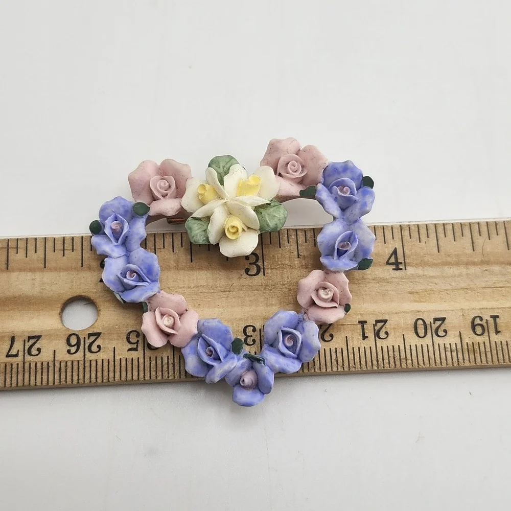 Fashion Pin/Brooch- hear shape- flowers- pink blue yellow-pretty detail Avon?‎